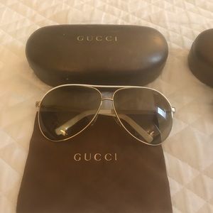 White Gucci Aviator Sunglasses